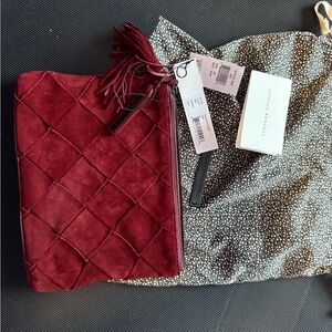 Burgundy Quilted Suede Clutch